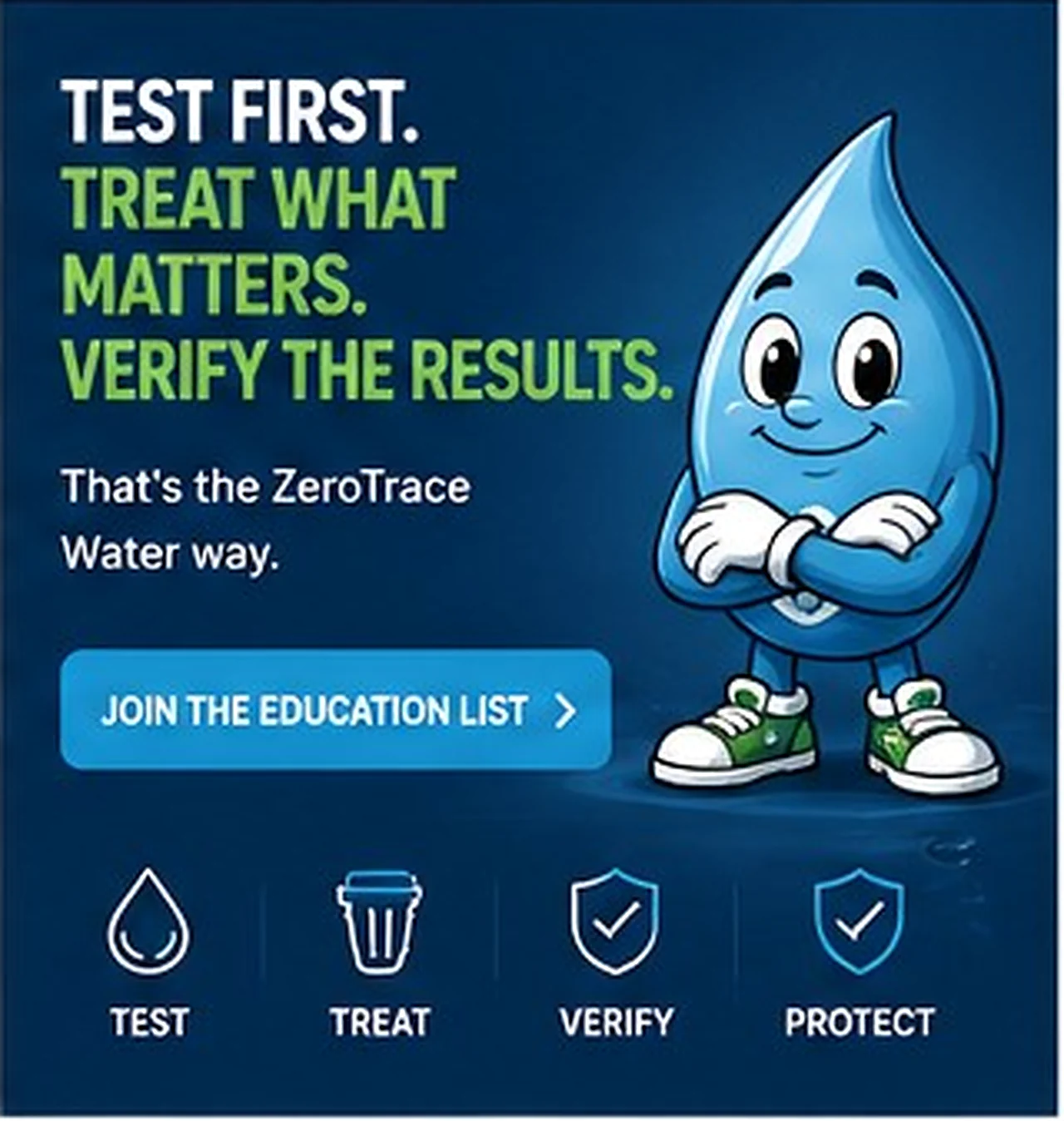 ZeroTrace Water educational creative: Social Test Treat Verify